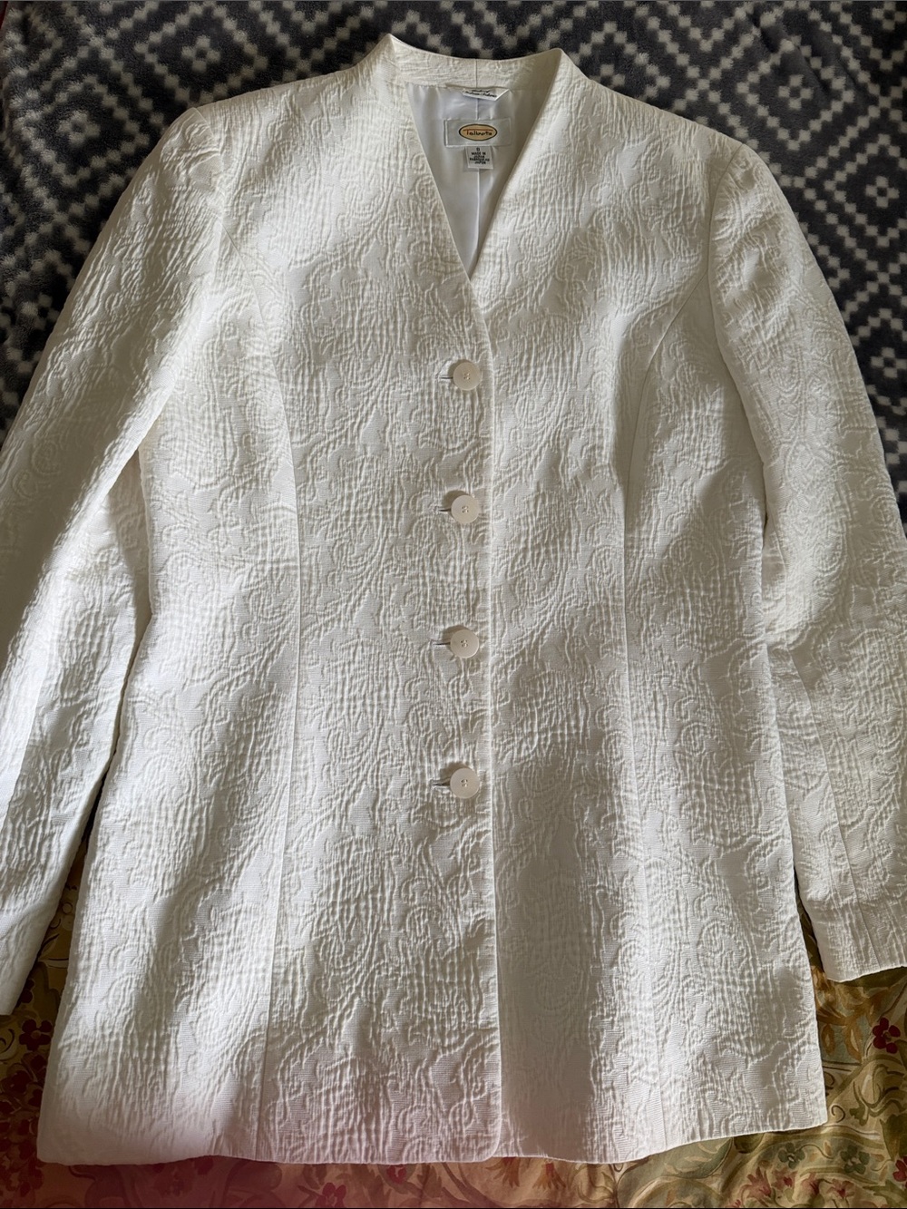 Talbots White Women's Blazer with Logo Trim